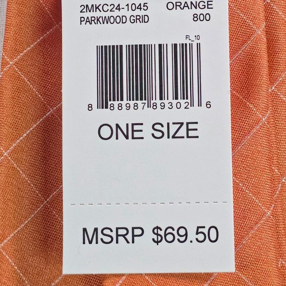 Michael Kors Mens Tie One Size Orange Parkwood Grid Silk Blend Necktie NWT